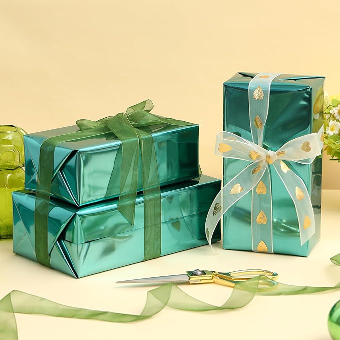 FWSA WRAPS Bright Dark Green Gift Flower Wrapping Paper Roll, Waterproof Bouquet Paper, Christmas Gift and Gift Box Wrapping Paper Wedding, Bridal Shower, Holiday DIY Craft 22x360 inches (Green)