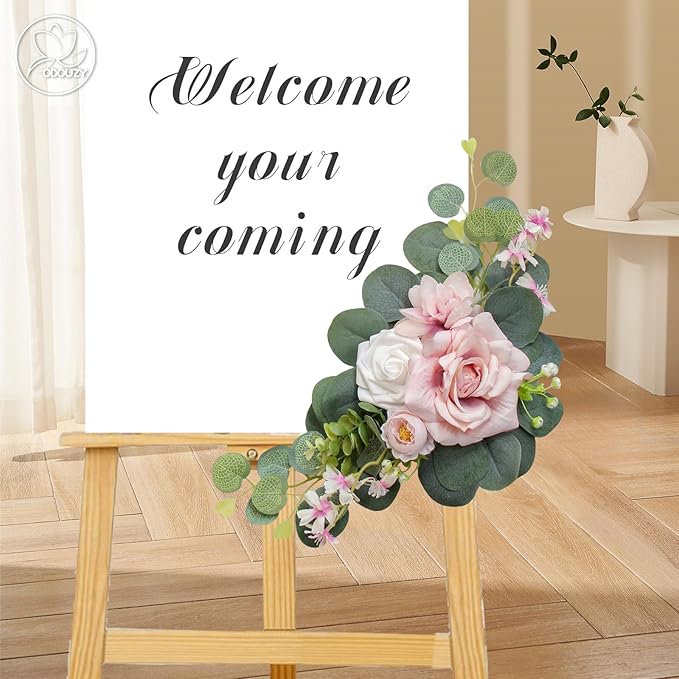 Artificial Wedding Arch Flowers for Wedding Sign,Set of 2 for Welcome Ceremony Sign,Faux Floral Swags, Banquet and Reception Backdrop Floral Decoration (Pink)