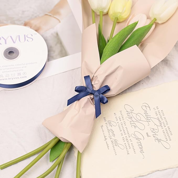 Navy Blue Satin Ribbon, Double Faced 3/8 Inch X 50 Yards Navy Blue Ribbon, Premium Satin Ribbon for Gift Wrapping, Crafts, Hair Bow Making, Sewing, Flower Bouquet, Wedding Party Decor