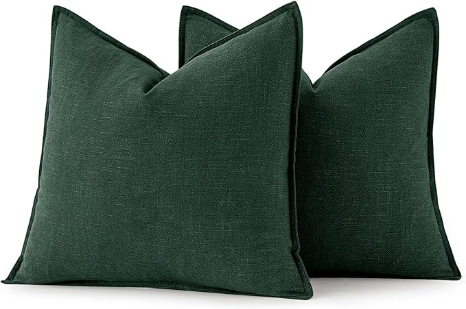 MIULEE Christmas Decorative Linen Pillow Covers 20x20 Inch Dark Green Boho Farmhouse Neutral Couch Throw Pillows for Bed Pack of 2 Accent Modern Pillowcase Sofa Livingroom Home Decor