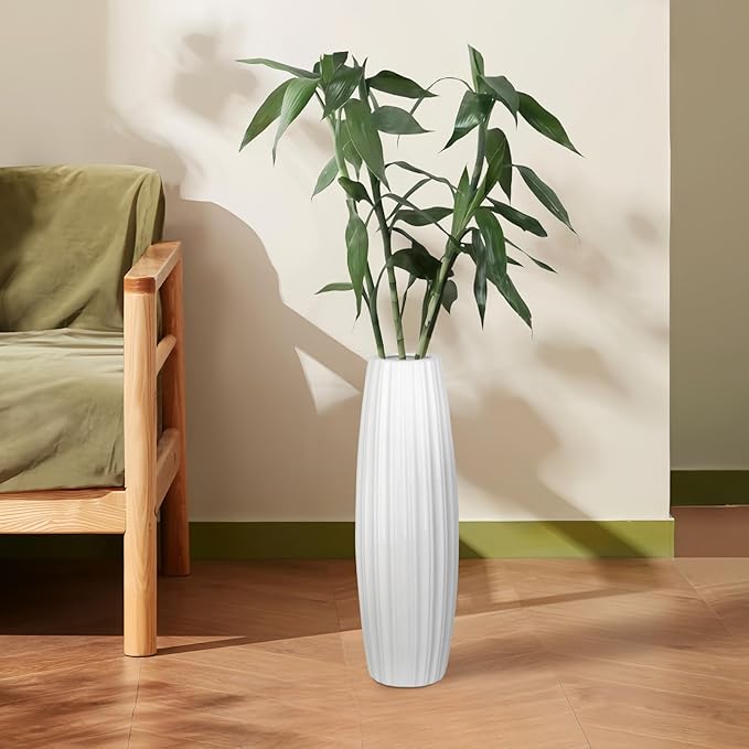 Large Floor Ceramic Vase 17.7 Inches Tall,White Modern Flower Tall Vases for Office, Home,Farmhouse,Living Room Décor,Simple Origami Design Fall Decorative Porcelain Flower Arrangement Vase Ideal Gift