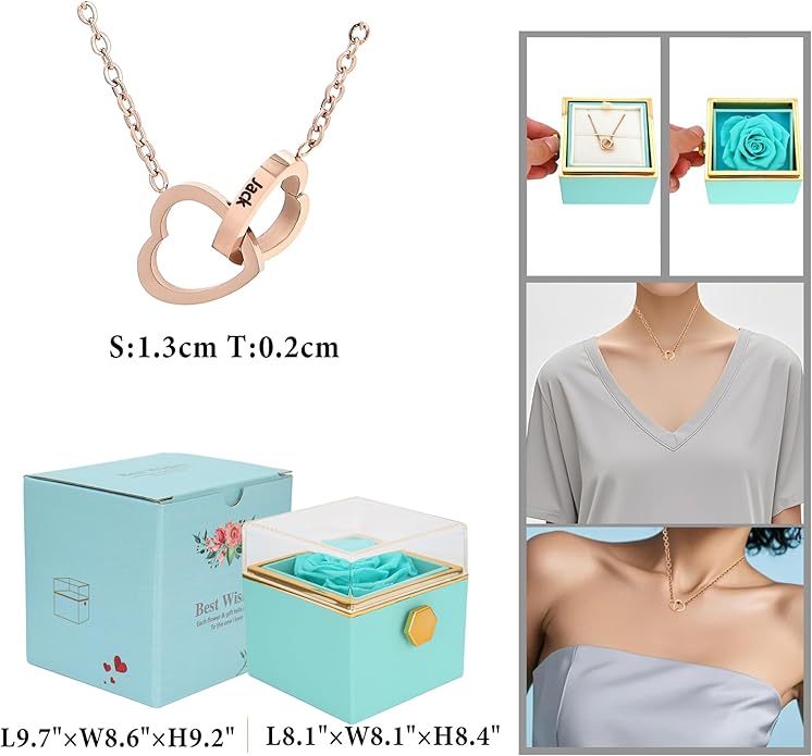‌TINGKU Eternal Real Rose Gift Box for Women, Preserved Rose with Customized Name Engraved Heart Necklace, Personalized Romantic Gift for Wife, Girlfriend, Mom, Mother's Day Love Keepsake