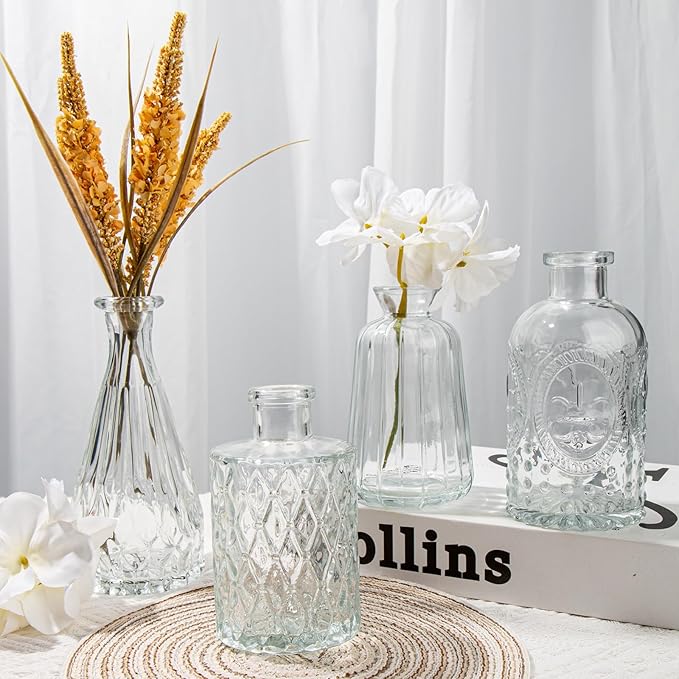 Glass Bud Vases Set of 10, Small Clear Vase in Bulk for Centerpieces, Mini Flower Vases for Rustic Wedding Vintage Home Table Decor
