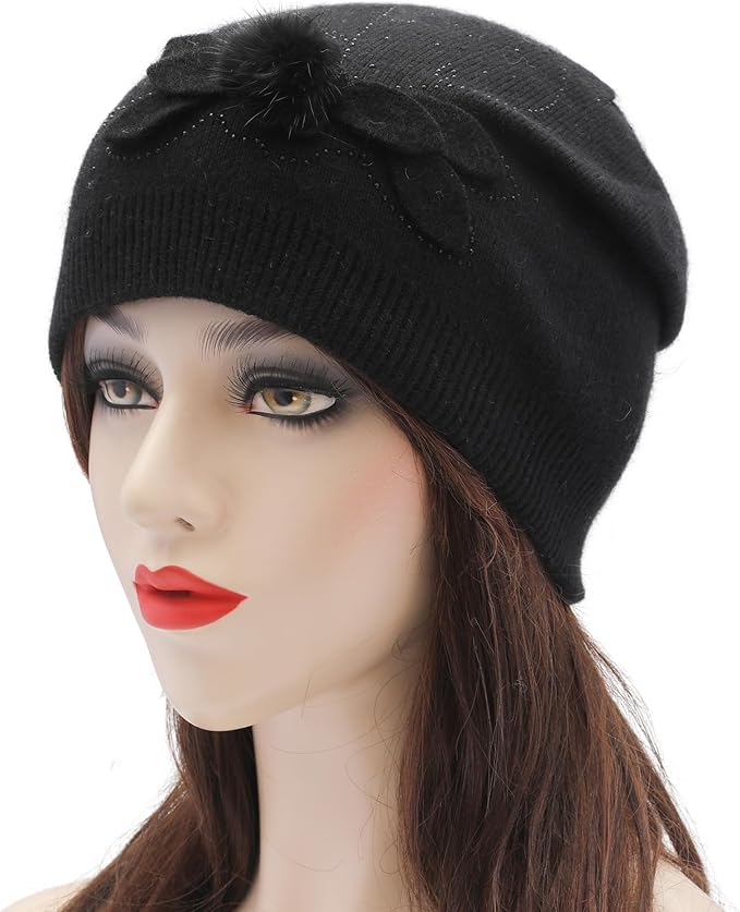 ZLYC Women Floral Slouchy Beanie Hat Double Layer Winter Knit Skull Cap