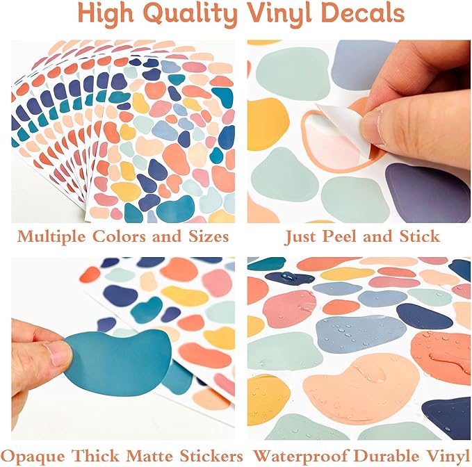 AOWDIAO 720 Pcs Irregular Polka Dots Stickers Peel and Stick Decals for Bedroom, Nursery, Living Room, Bathroom, Classroom, Vinyl Stickers for Wall, Car, Water Bottle, Laptop, Phone Case Decor