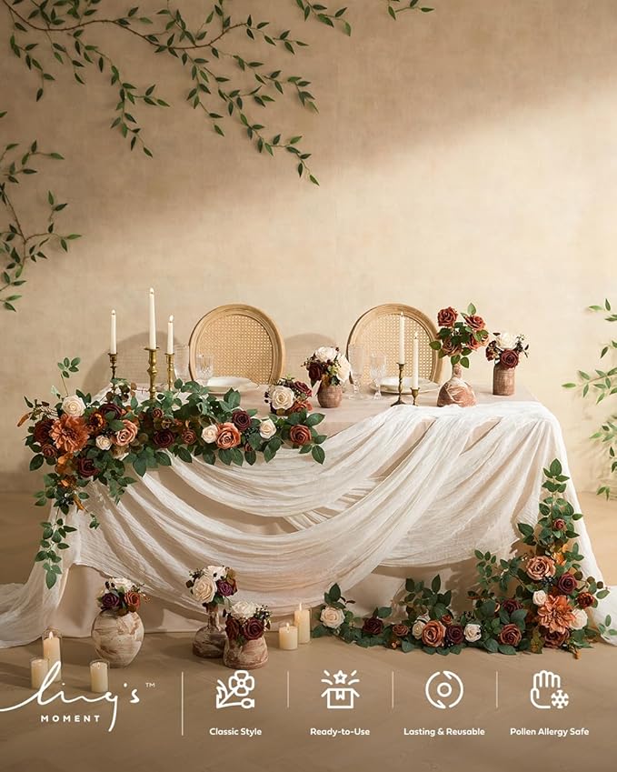 Ling's moment Wedding Arch Flowers - 6.5FT Floral Garland for Ceremony Arbor Backdrop Decoration - Artificial Rose Floral Swag for Sweetheart Table Birthday Party, Baby Shower, Terracotta Orange