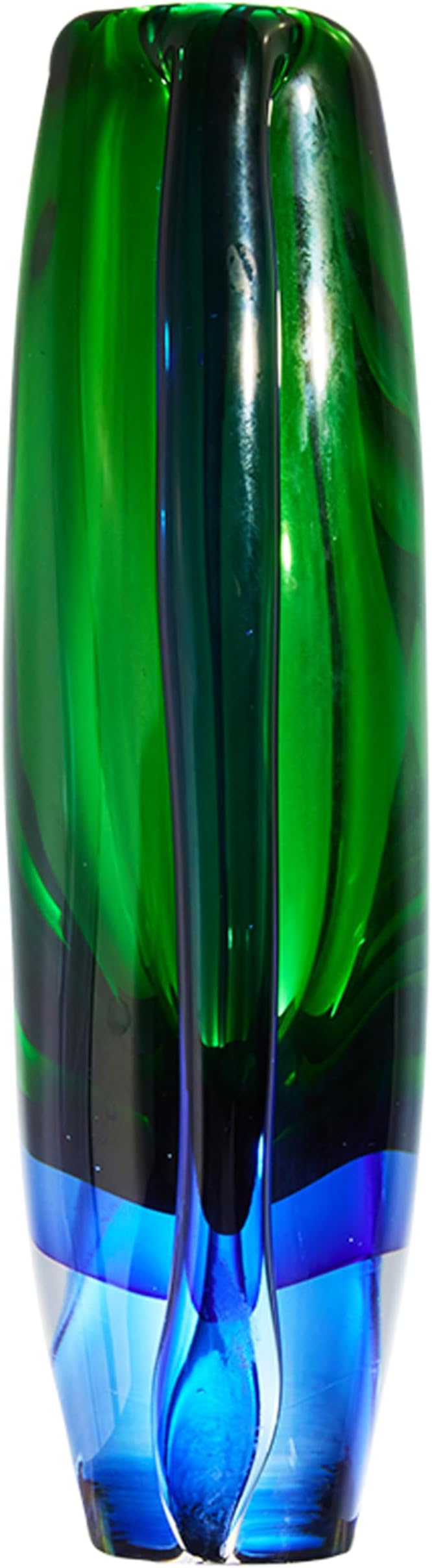Luxury Lane Hand Blown Sommerso Oval Art Glass Vase for Decor 10 inch Tall Centerpiece Table Decoration Emerald Green