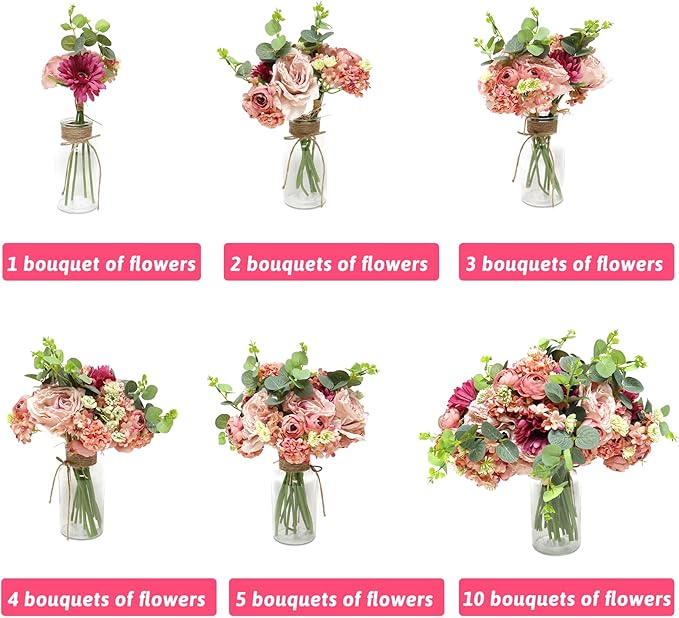 Zerzsy Artificial Flowers Bouquets, Mixed Pink Artificial Peonies, Fake Flower Bride Holding Flowers Faux Floral for Home Wedding Spring Decor