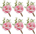 Pink Rose Boutonniere for Men Wedding Set of 6 Groom Groomsmen Best Man Artificial Flowers Boutonniere for Wedding Ceremony Anniversary Prom Flowers Formal Dinner Party (6, Gradient pink, Middle)