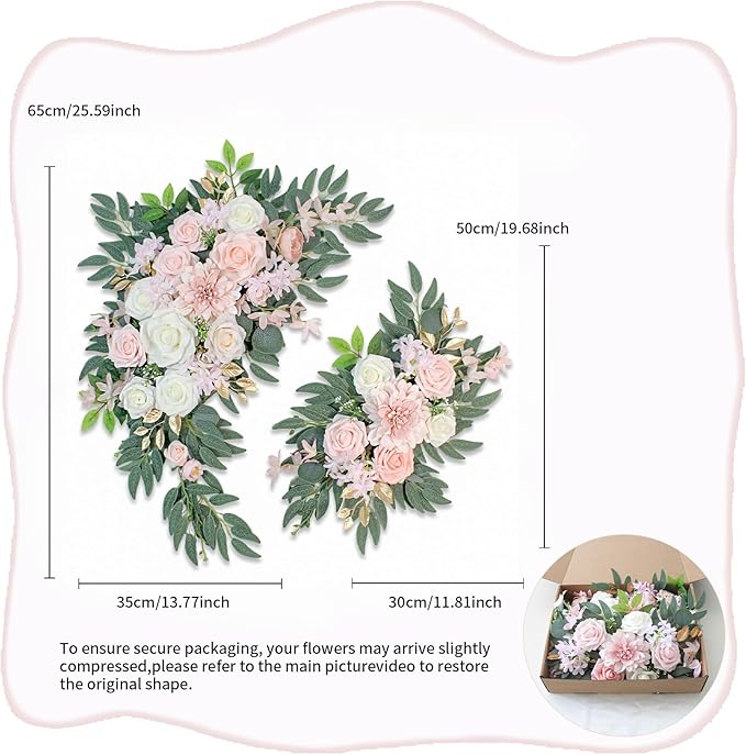 Pack of 2 Wedding Arch Decorations Artificial Hanging Flowers Floral Swag for Wedding Welcome Sign Backdrop Balloon Arch Home Party Bridal Ceremony Reusable (Light Pink)