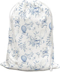 DSHFG Light Blue Bear Birthday Drawstring Gift Wrap Bags, Chinoiserie Animals Baby Shower Drawstring Gift Bags Canvas, Cute Bear Blue and White Small Happy Birthday Bag, 10x13 Inch