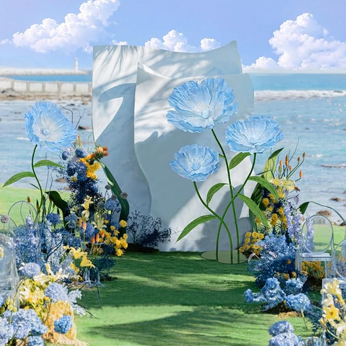 Light Blue Giant Paper Flowers - Large Paper Flowers 5.77FT Giant Flowers for Decoration with Stand Birthday Party Outdoor Banquet Event Home Decor