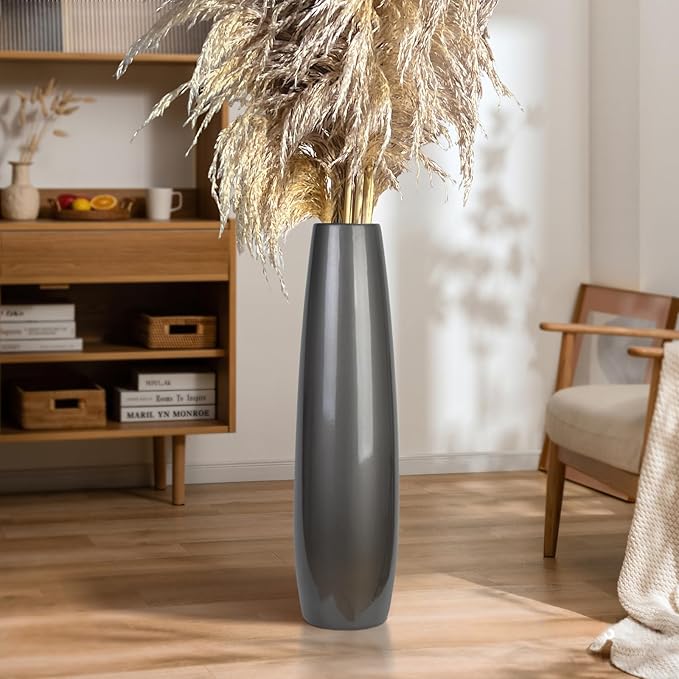 Silvery Ceramic Tall Floor Vase,24 Inch Large Modern Flower Vases for Home Décor,Wicker Big Floor Vases Decorations for Farmhouse, Living Room,Bedroom,Standing Plastic Vase Decorative Tall