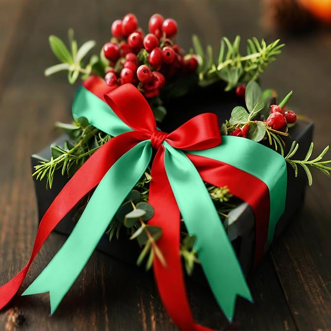 3/8 Ribbon, Red & Tif Blue Two-Tone Double Faced Satin Ribbon for Gift Wrapping, Flower Bouquet, Bow, Hair, Wedding, DIY Crafts, Holiday Party Decorations, 30 Yards Total