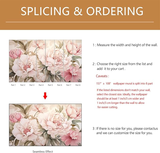 Pink Floral Wallpaper Peel and Stick Large Peony Flower Self Adhesive Wall Mural for Living Room Bedroom 157"x108"