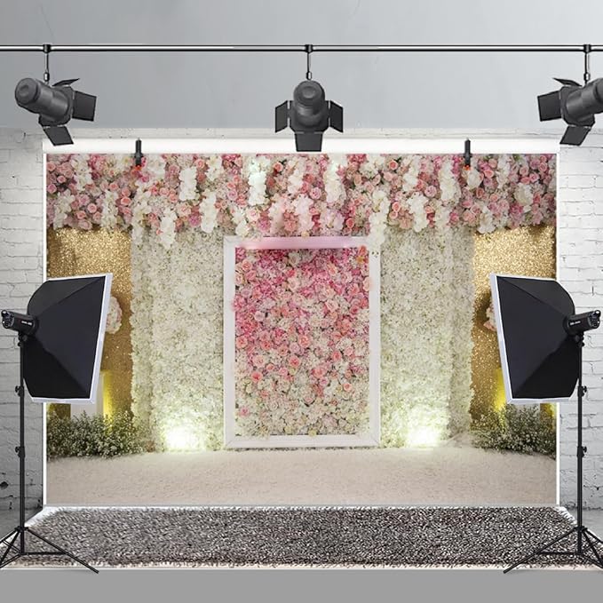 6x4ft Flower Wall Wedding Backdrop Pink White Rose Floral Romantic Princess Photography Background for Bridal Shower Birthday Newborn Spring Tea Party Outdoos Ceremony Women Girls Portrait