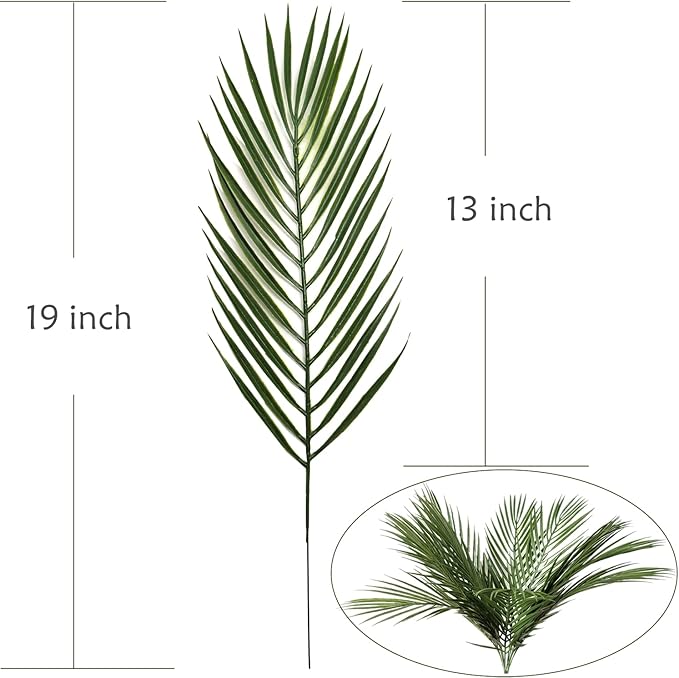Artificial Palm Leaves Stem, Fake Tropical Palm Tree Leaf Plastic Greenery Plants Faux Areca Stems Jungle Boston Decoration for Indoor Outdoor Wedding Birthday Party Arrangement Table DIY Decor 12 Pcs