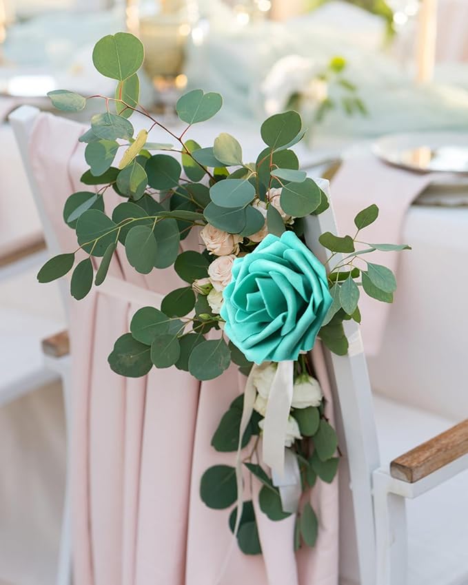 JOYLEX Artificial Flowers Realistic Roses, Real Looking Fake Roses with Stem for DIY Wedding Bouquets Centerpieces Bridal Shower Party Home Romantic Decorations (Turquoise, 100pcs)