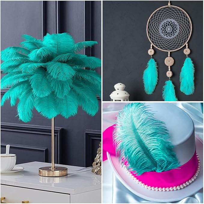 Piokio 20 pcs Mint Green Ostrich Feathers Plumes 12-14 inch(30-35 cm) Bulk for Wedding Party Centerpieces and DIY Clothes Decoration, Gatsby Decorations