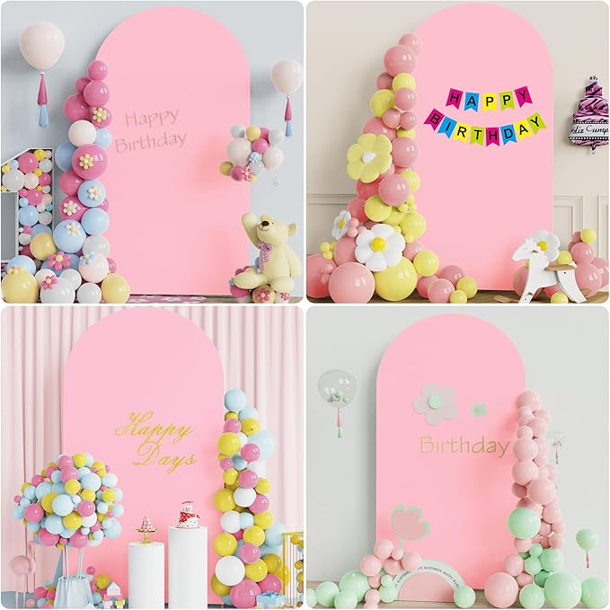 Wokceer 7.2FT Wedding Arch Backdrop Cover Spandex Fitted Pink Arch Covers Round Top Chiara Arches Backdrop Cover for Wedding Birthday Party Baby Shower Ceremony Banquet Decoration