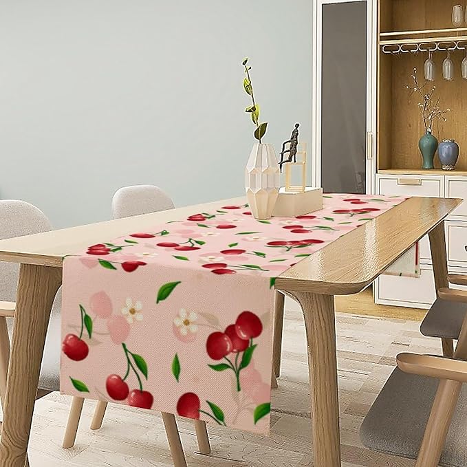 Cherry Table Runner,Spring Summer Fruit Tropical Birthday Party Decorations Dining Room Home Kitchen Table Decor 13 x 120In