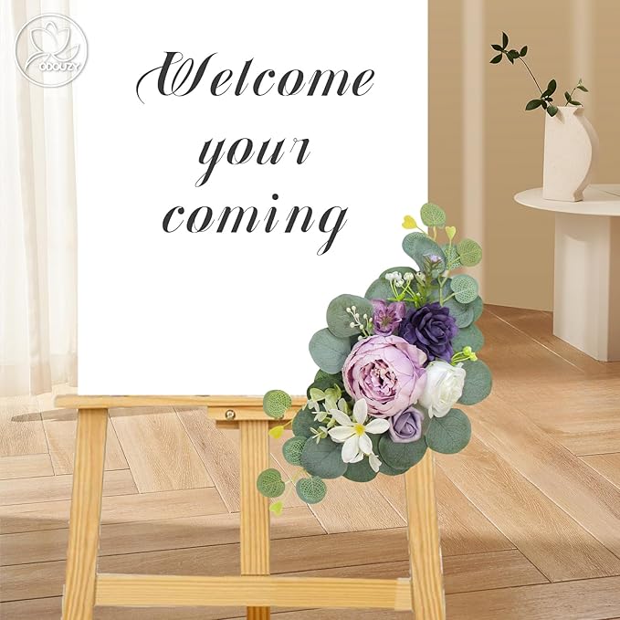 Artificial Wedding Arch Flowers for Wedding Sign,Set of 2 for Wedding Welcome Ceremony Sign,Faux Floral Swags,Wedding, Banquet and Reception Backdrop Floral Decoration (Purple)