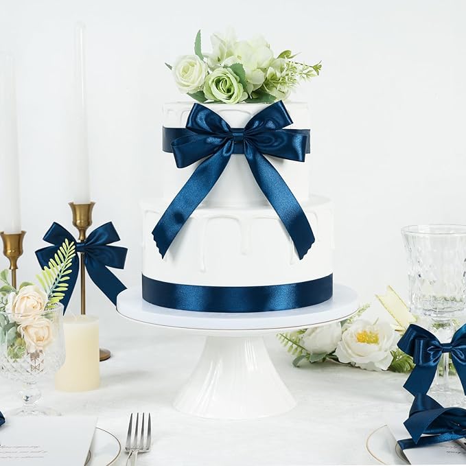 Navy Blue Ribbon 1 Inch 60 Yards, Dark Blue Satin Ribbon for Flower Bouquet, Graduation Lei, Crafts, Gift Wrapping, Baby Shower, Christmas and Wedding