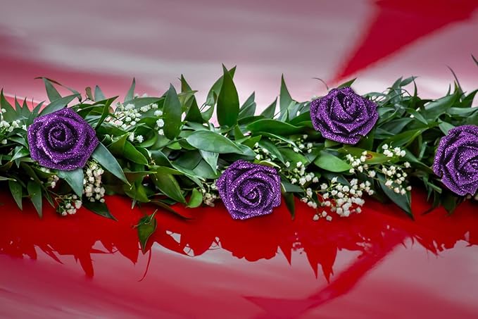IPOPU Glitter Roses, 25pcs Foam Glitter Roses Glitter Flowers Foam Rose with Stem for DIY Wedding Bridal Bouquet Home Party Decoration(Purple)