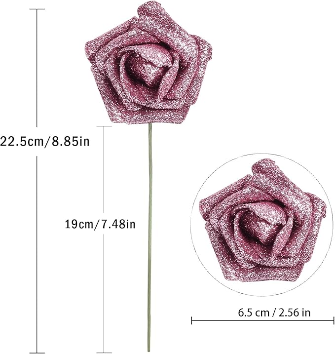 IPOPU Fake Roses,50PCS Rose Gold Flowers Artificial Glitter Roses with Stems for Crafts DIY Wedding Bouquet Home Party Decoration(Rose Gold)