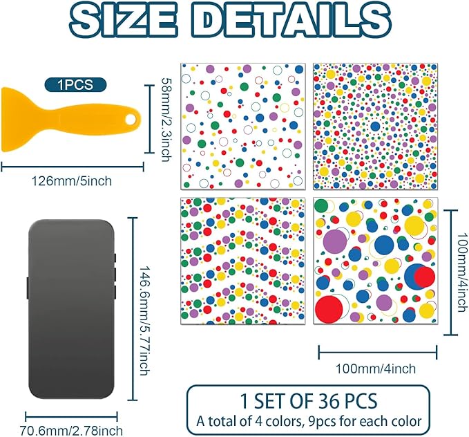 CHGCRAFT 36 Pcs 4 Style Wall Stickers Polka Dots Peel and Stick Wall Tile Sticker Colorful Wave Dot Pattern Waterproof Self Adhesive Stick on Tile Decals for Kitchen Bathroom Art Decor, 4×4 Inch