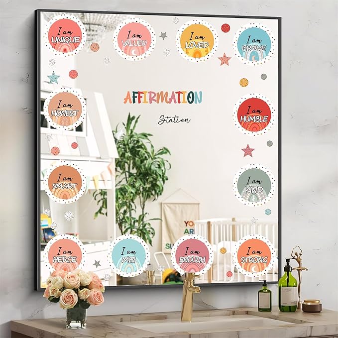 Colorful Inspirational Quote Mirror Decals Positive Affirmation Sticker for Mirror Peel and Stick Kids Nursery Wall Decal for Boys Girls Bedroom I Am Motivational Vinyl Stickers for Bathroom Classroom