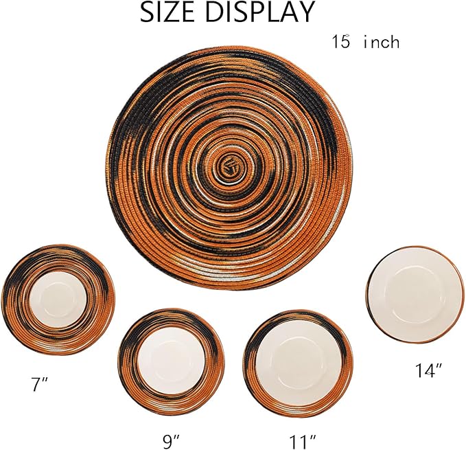 Youyi Better Lifes Halloween Round Braided Placemats Set of 8 Colorful Washable Durable Placemats Non-Slip 15 Inch Black-Orange Woven Table Mats for Dining Tables Holiday Party Decoration