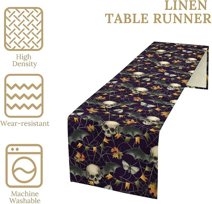 Gothic Table Runner,Vintage Moth Skull Bat Print Table Runner for Home Kitchen Table Dining Garden Farmhouse Wedding Party Decor 13x90 Inch