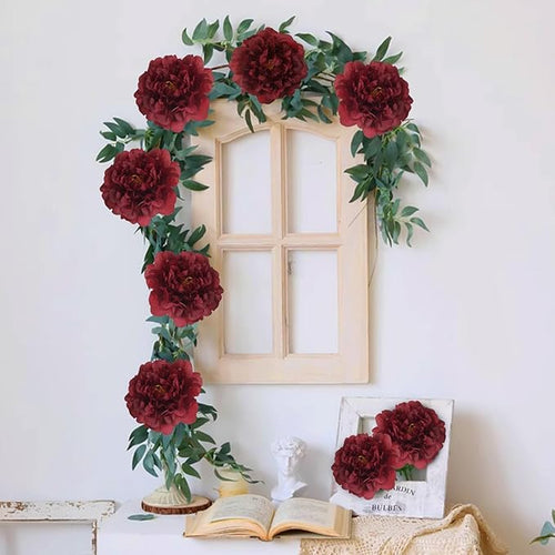 20pcs 5" Artificial Flower Peonies, Silk Peonies with 6" Stems, Flowers Suitable for Wedding Bouquets, Home Party Decoration (Wine Red)