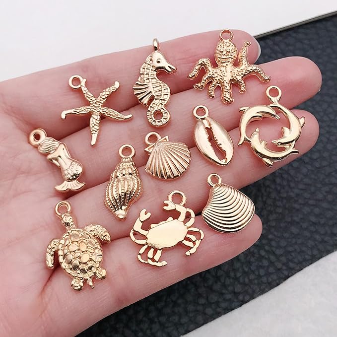 WOCRAFT 60pcs KC Gold Ocean Charms Bracelet Charms for Jewelry Making Sets DIY Necklace Bracelet Keychain Crafting Charms Kit Craft Supplies (SN884)