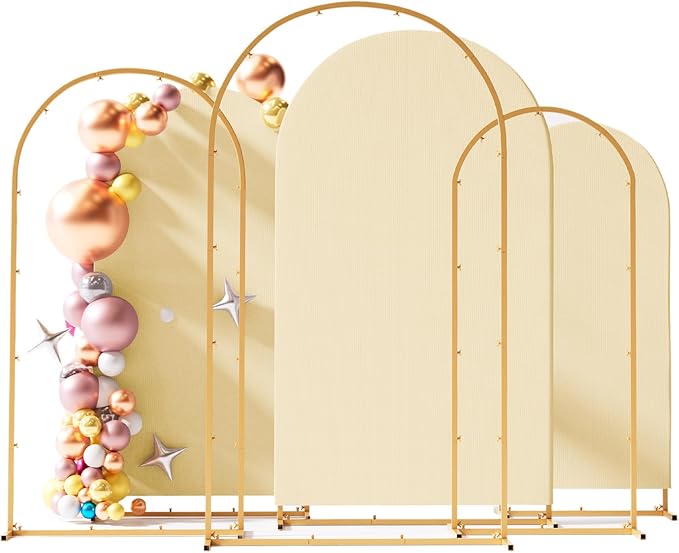 Set of 3 Metal Arch Backdrop Stand with Cover Set, (7.2FT, 6.6FT, 6FT Wedding Arch and Cover Set), Backdrop Arch for Party, Baby Shower, Birthday, and Graduation Ceremony