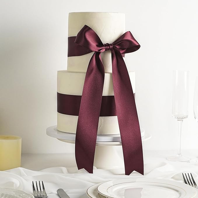 MEEDEE Satin Ribbon 2 inch Wide Double Faced Burgundy Ribbon for Christmas Tree, Crafts, Weddings, Flower Bouquet