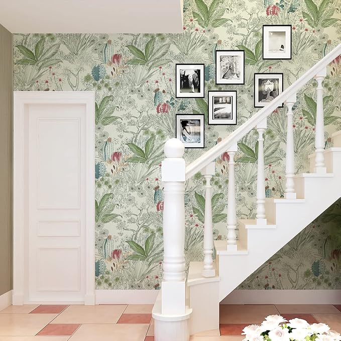 Erfoni Floral Peel and Stick Wallpaper - 17.7" x 118.1" Vintage Flower Wallpaper with Leaf Pattern - Self-Adhesive, Removable Vinyl for Bathroom Cabinets