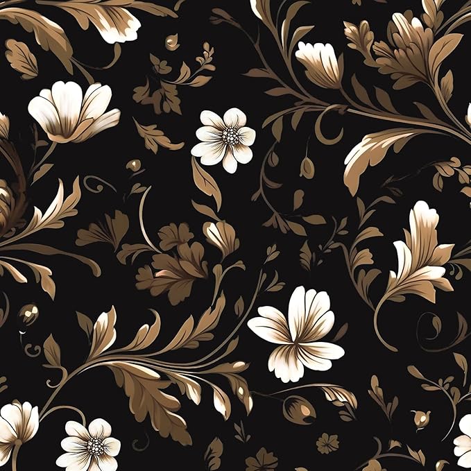 Vintage Wallpaper Peel and Stick Black Floral Wallpaper Black White Wall Paper Vintage Leaf Contact Paper Waterproof Self-Adhesive Wall Covering for Bedroom Countertop Desk Cabinet 17.4" x 393"
