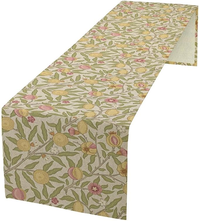 Vintage William Morris Table Runner, Yellow Lemon Fruit Peach Plant Boho Farmhouse Decor Table Runner for Kitchen Dining Home Party, 13x70 Inch