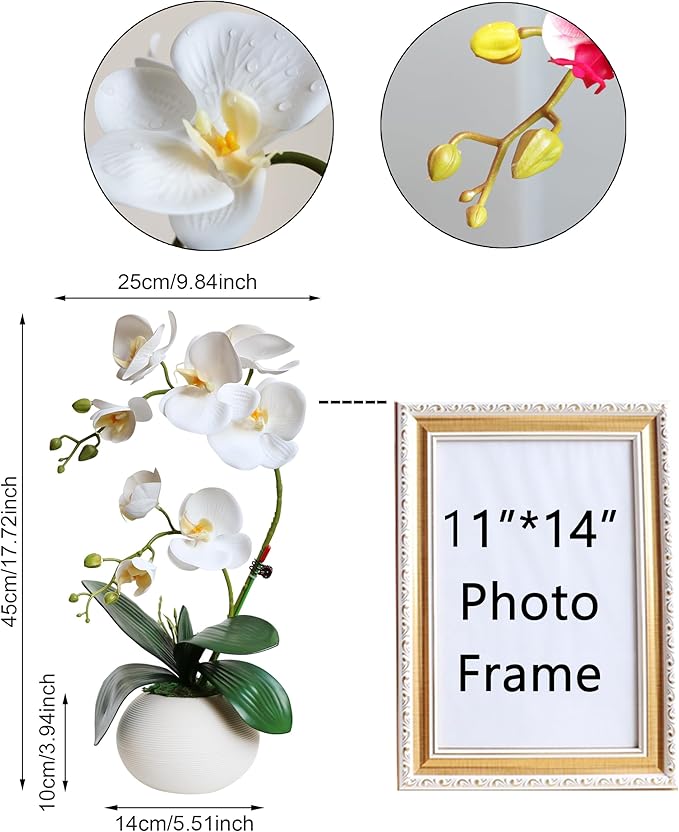 Forlaoers Tall 17" White Real Touch Orchid Artificial Flowers with Vase Fake Orchids Silk Floral for Home Decor Indoor Bathroom Decoration Potted Office Table Centerpieces Arrangements