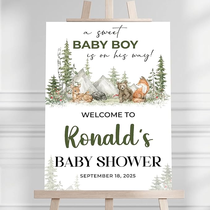 Personalized Baby Shower Welcome Sign With Stand, A Sweet Baby Boy Is On His Way Sign, Forest Animal Sign Decorations, Printable Garden Animal Welcome Sign