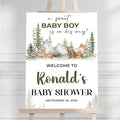 Personalized Baby Shower Welcome Sign With Stand, A Sweet Baby Boy Is On His Way Sign, Forest Animal Sign Decorations, Printable Garden Animal Welcome Sign