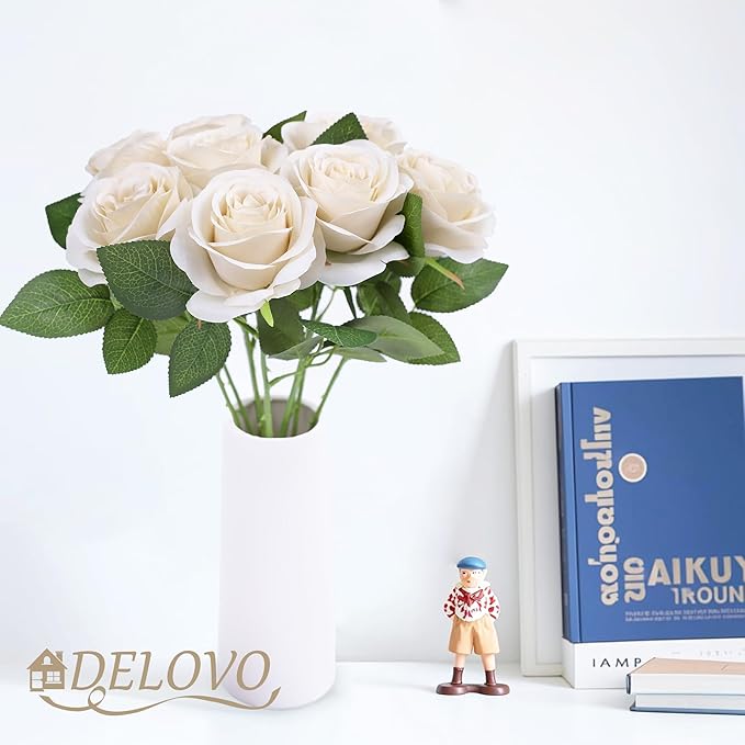 52pcs Beige Roses Artificial Flowers Fake Flowers Silk Roses with Stems for DIY Wedding Bouquets Bridal Shower Centerpieces Arrangements Party Decorations