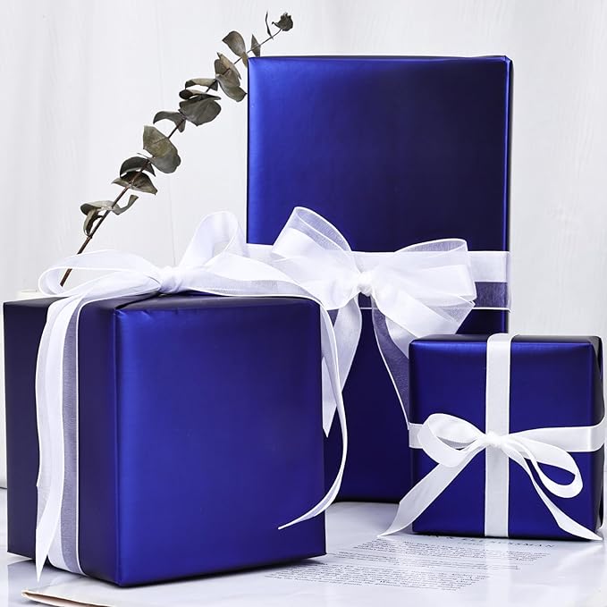 NESCCI Matte Metal Blue Wrapping Paper, Solid Color Paper,Gift Wrapping Paper,Perfect for Wedding,Valentine's Day,Birthday, Christmas,Baby Shower,DIY Bouquet (17.5 Inches X 32.8 Feet)