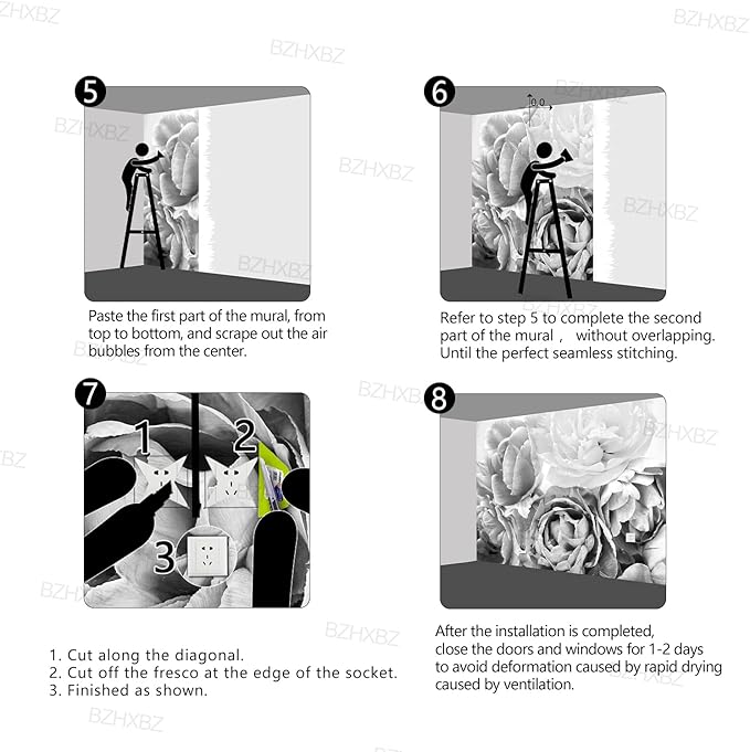 Grey Peony Floral Wallpaper Bedroom Black and White Flowers murals Aesthetic Room Decor Living Room tv Background Large Wall Mural - 160"x108" Not Peel and Stick