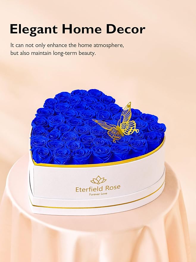Eterfield 47 Forever Flowers in Heart Shape Box, Preserved Roses That Last a Year Preserved Flowers Birthday Gifts for Her Mom Women Wife Anniversary Valentines Day Mothers Day Christmas, Royal Blue