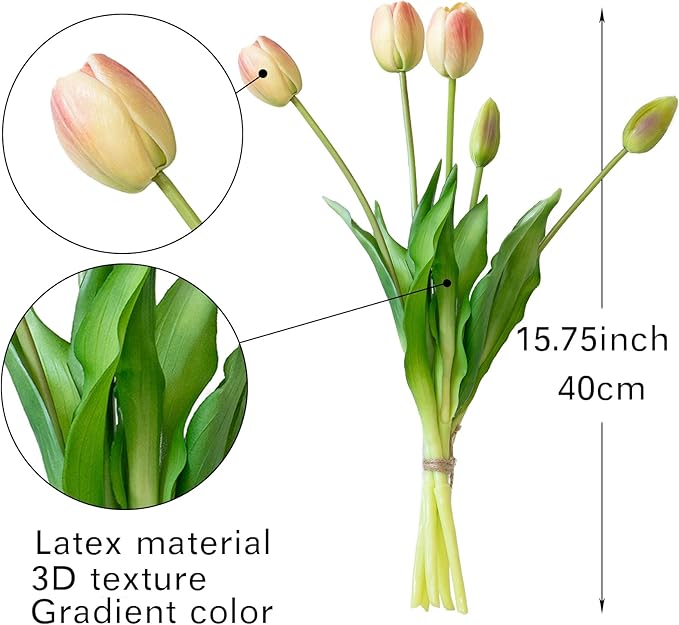40pcs Artificial Tulips Flowers, Real Touch Latex Bouquet, Fake Tulips for Office Wedding Party Home Kitchen Garden Decoration-B Champagne