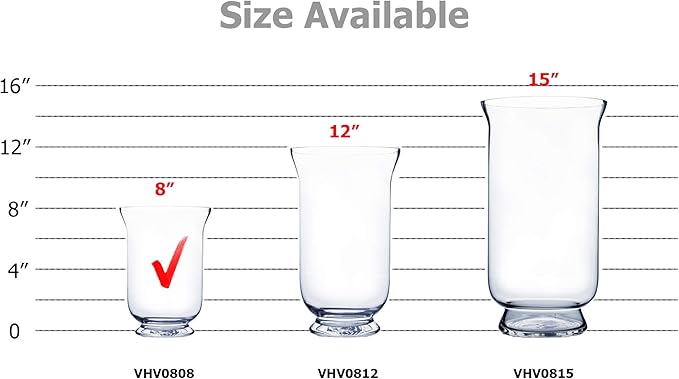 WGV Unique Bouquet Vase Bulk, 5.5" W, 8" H, Clear Short Hurricane Glass Candle Holder, Floral Planter Terrarium, Home Wedding Event Decor, 12 Pieces (VHV0808)
