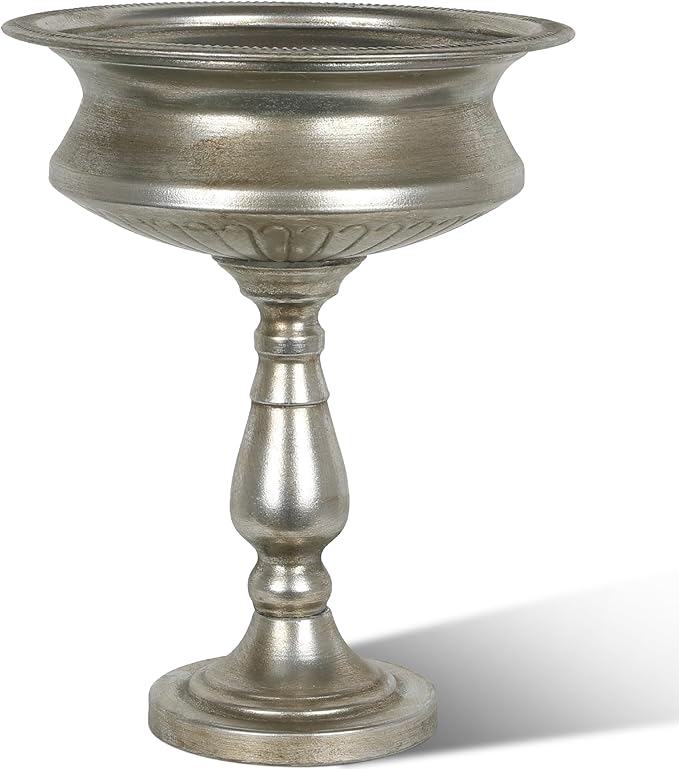 WORTH 15" H. Tall Silver Color Urn Vase for Centerpieces, 11.8" Dia. Classic Metal Trumpet Small Flower Pots for Table, Bowl Vase for Wedding Party Event Home Decor